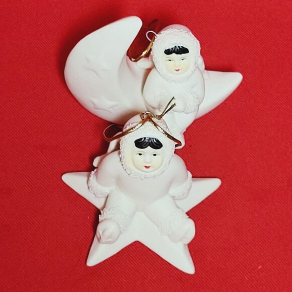 Vintage Christmas Ornament Arctic Kids of Alaska Snow Babies Angel on Crescent M - Picture 8 of 12